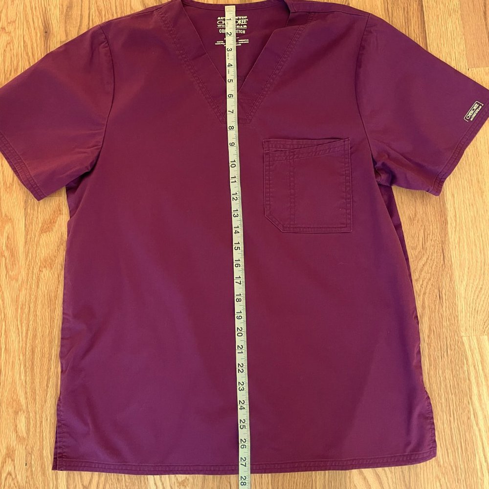 Core Stretch by Cherokee Workwear Men’s V-Neck Solid Scrub Top Sz XS Wine 4743 - Picture 9 of 11